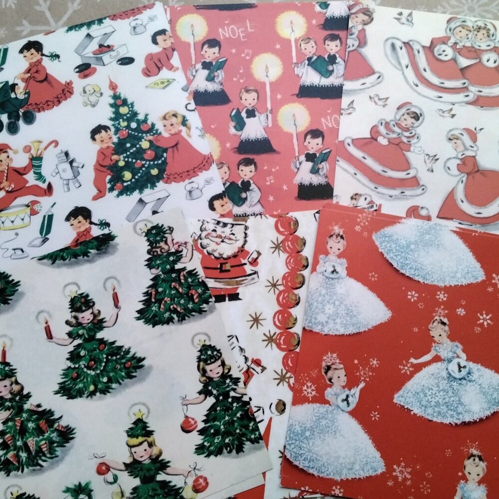 Retro Themed Christmas Papers Double Sided 5.5" Square Six Designs